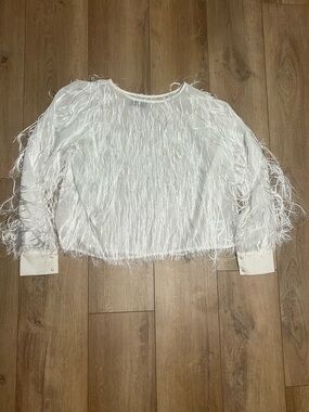 OnTwelfth White Long-Sleeve Top with tassel fringe Medium
